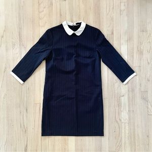 Contrast Peter Pan collar navy shirt dress